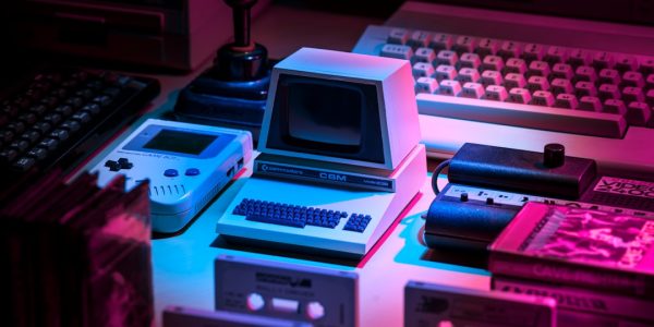 Rétrogaming : plutôt sur console dédiée ou avec un émulateur PC ? Console de jeu gris vintage et joystick